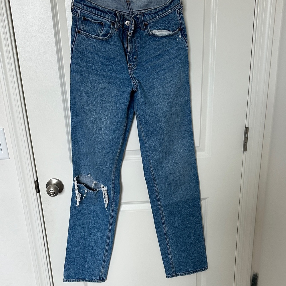 Abercrombie & Fitch Distressed Blue Straight Leg Jeans- X long